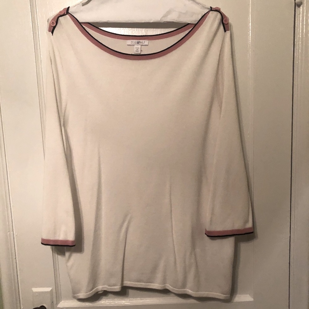 3 for $20 & 15%. Light sweater with pink and black